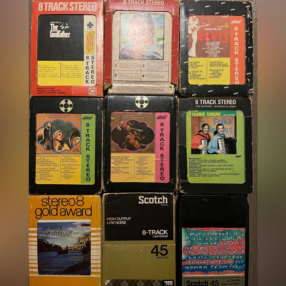 Lot of 9 8 Track Stereo retro vintage collectibles variety Elvis Elton John exc.